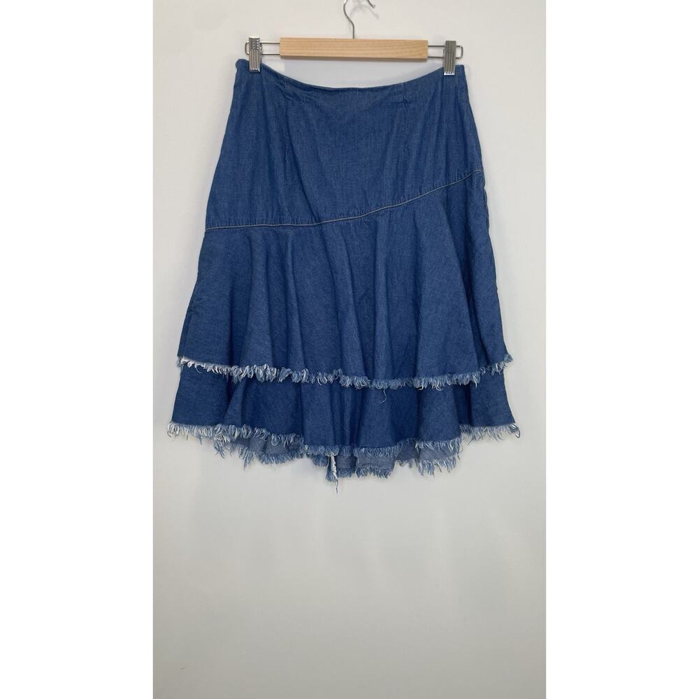 BP Y2K Skirt Ruffle Fringe Hem Western Denim Above Knee Cowgirl Boho Blue Size S - Picture 6 of 11